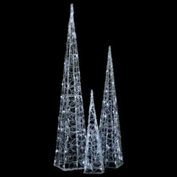 Berkfield Acrylic Decorative Led Light Cone Set Cold White 60/90/120Cm - thumbnail 2