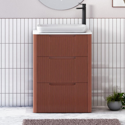 Royal Bathrooms Avenza 600mm Terracotta Clay Floor Standing Countertop Bathroom Vanity Unit 3 Drawer With Qubix Basin - image 1