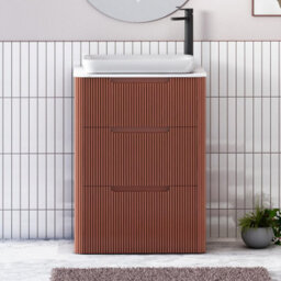 Royal Bathrooms Avenza 600mm Terracotta Clay Floor Standing Countertop Bathroom Vanity Unit 3 Drawer With Qubix Basin - thumbnail 1