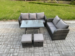 Fimous High Back Pe Rattan Sofa Set Outdoor Garden Furniture Dining Table Set Love Sofa 3 Seater Sofa 2 Small Footstool - thumbnail 2