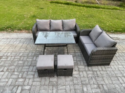 Fimous High Back Pe Rattan Sofa Set Outdoor Garden Furniture Dining Table Set Love Sofa 3 Seater Sofa 2 Small Footstool - thumbnail 1