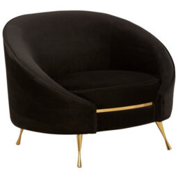 Orsina Black Velvet Armchair With Gold Finish Stainless Steel Legs, Luxe Curved Barrel Design Accent Chair - thumbnail 4