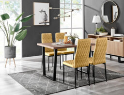 Furniturebox Uk Kylo Brown Wood Effect Dining Table & 4 Mustard Velvet Milan Black Leg Chairs - thumbnail 1
