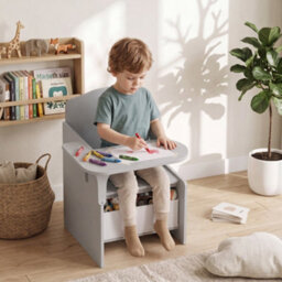Aiyaplay Kids Table And Chair Set, Toddler Desk Chair With Storage Bin Grey - thumbnail 2