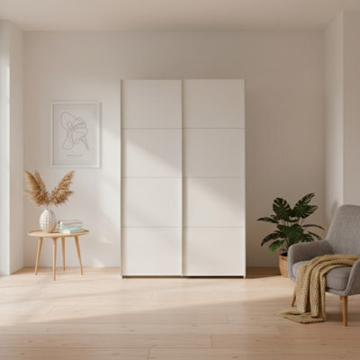 Sophistispace 120 Sliding Door Wardrobe Elegant Shaped 2 Door Bedroom Storage With Shelves Hanging Rail White Gloss - image 1
