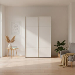 Sophistispace 120 Sliding Door Wardrobe Elegant Shaped 2 Door Bedroom Storage With Shelves Hanging Rail White Gloss - thumbnail 1