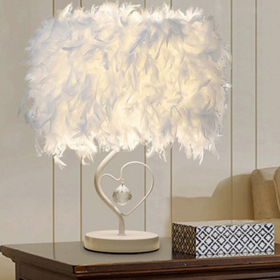 Living And Home White Modern Feather Bedside Table Lamp With Metal Base 25 X 37Cm - image 1