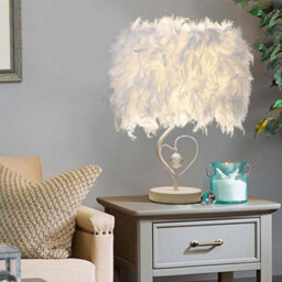 Living And Home White Modern Feather Bedside Table Lamp With Metal Base 25 X 37Cm - thumbnail 2