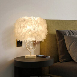 Living And Home White Modern Feather Bedside Table Lamp With Metal Base 25 X 37Cm - thumbnail 5