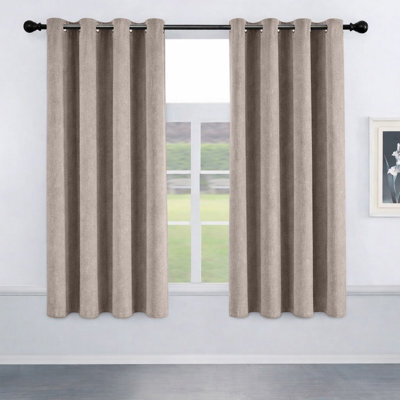 Oxford Homeware Eyelet Beige Linen Effect Curtains Fully Lined 100% Blackout Thermal Insulated Curtain Pair (W)168Cmx(L)137Cm - image 1