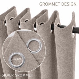 Oxford Homeware Eyelet Beige Linen Effect Curtains Fully Lined 100% Blackout Thermal Insulated Curtain Pair (W)168Cmx(L)137Cm - thumbnail 7