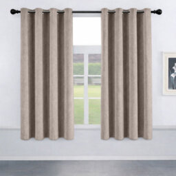 Oxford Homeware Eyelet Beige Linen Effect Curtains Fully Lined 100% Blackout Thermal Insulated Curtain Pair (W)168Cmx(L)137Cm - thumbnail 1