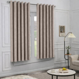Oxford Homeware Eyelet Beige Linen Effect Curtains Fully Lined 100% Blackout Thermal Insulated Curtain Pair (W)168Cmx(L)137Cm - thumbnail 8