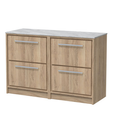Hudson Reed Lille Floor Standing Four Drawer Contemporary Vanity Unit With Marble Worktop In Bleached Oak, 1210 X 460mm - image 1
