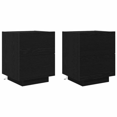 Berkfield Modern Bedside Cabinets With Led Lights 2 Pcs Black Oak 45X40X55 Cm - image 1
