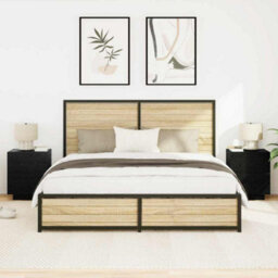 Berkfield Modern Bedside Cabinets With Led Lights 2 Pcs Black Oak 45X40X55 Cm - thumbnail 4