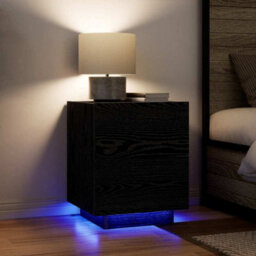 Berkfield Modern Bedside Cabinets With Led Lights 2 Pcs Black Oak 45X40X55 Cm - thumbnail 5