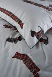The Lyndon Company Hattie Grey 100% Cotton Duvet Cover Set Scottie Dog Print Bedding With Reversible Tartan Design - thumbnail 4