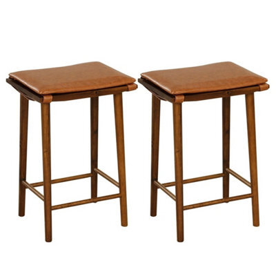 2 Pack Bar Stools 25.5 Inch With Footrest Cushion Acacia - image 1