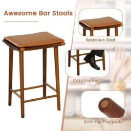 2 Pack Bar Stools 25.5 Inch With Footrest Cushion Acacia - thumbnail 7