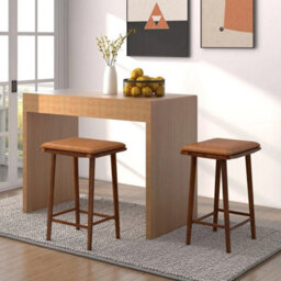 2 Pack Bar Stools 25.5 Inch With Footrest Cushion Acacia - thumbnail 4