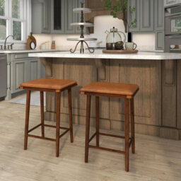 2 Pack Bar Stools 25.5 Inch With Footrest Cushion Acacia - thumbnail 3