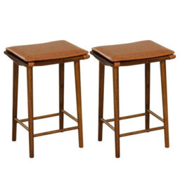 2 Pack Bar Stools 25.5 Inch With Footrest Cushion Acacia
