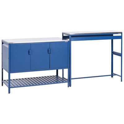 Beliani 2 Piece Outdoor Kitchen Set With Bar Table Maenza Metal Blue - image 1