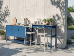 Beliani 2 Piece Outdoor Kitchen Set With Bar Table Maenza Metal Blue - thumbnail 2