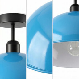 Industrial-Semi Flush Mount Vintage Ceiling Light Metal 30Cm Blue Dome Lampshade Pendant Lighting For Farmhouse Porch - thumbnail 8