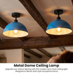 Industrial-Semi Flush Mount Vintage Ceiling Light Metal 30Cm Blue Dome Lampshade Pendant Lighting For Farmhouse Porch - thumbnail 3