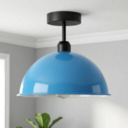 Industrial-Semi Flush Mount Vintage Ceiling Light Metal 30Cm Blue Dome Lampshade Pendant Lighting For Farmhouse Porch - thumbnail 2