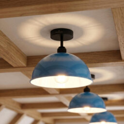 Industrial-Semi Flush Mount Vintage Ceiling Light Metal 30Cm Blue Dome Lampshade Pendant Lighting For Farmhouse Porch - thumbnail 7