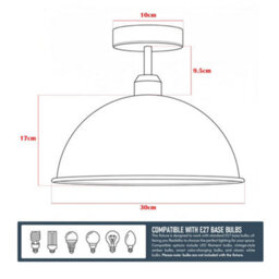 Industrial-Semi Flush Mount Vintage Ceiling Light Metal 30Cm Blue Dome Lampshade Pendant Lighting For Farmhouse Porch - thumbnail 4