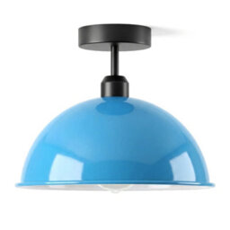 Industrial-Semi Flush Mount Vintage Ceiling Light Metal 30Cm Blue Dome Lampshade Pendant Lighting For Farmhouse Porch - thumbnail 1