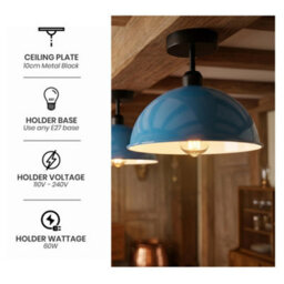 Industrial-Semi Flush Mount Vintage Ceiling Light Metal 30Cm Blue Dome Lampshade Pendant Lighting For Farmhouse Porch - thumbnail 6