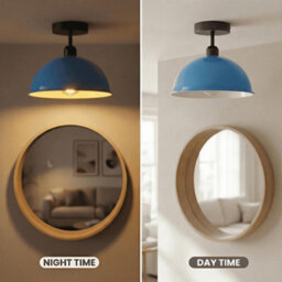 Industrial-Semi Flush Mount Vintage Ceiling Light Metal 30Cm Blue Dome Lampshade Pendant Lighting For Farmhouse Porch - thumbnail 5