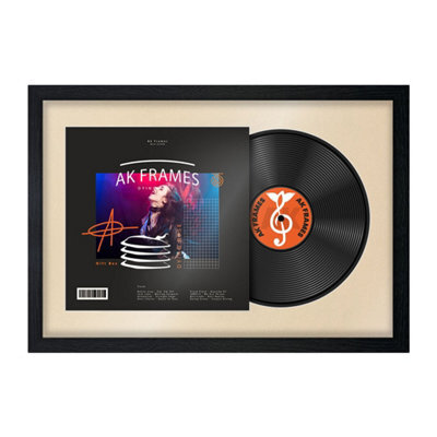 "AK Frames 25X17"" Black Modern Vinyl Record Frame With Ivory Mount For 12 Inch Lp Cover & Disc - Overlapped Design" - image 1