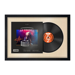 "AK Frames 25X17"" Black Modern Vinyl Record Frame With Ivory Mount For 12 Inch Lp Cover & Disc - Overlapped Design" - thumbnail 1