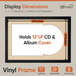 "AK Frames 25X17"" Black Modern Vinyl Record Frame With Ivory Mount For 12 Inch Lp Cover & Disc - Overlapped Design" - thumbnail 2