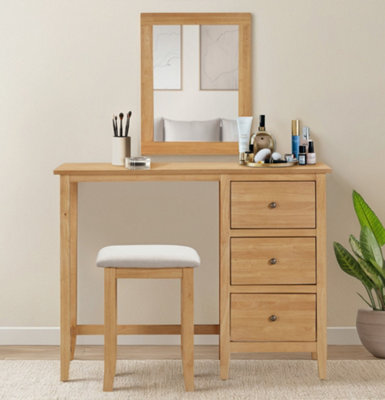 Hallowood Furniture Aston Dressing Table Set, 3 Drawer Table With Mirror And Stool - image 1