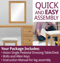 Hallowood Furniture Aston Dressing Table Set, 3 Drawer Table With Mirror And Stool - thumbnail 7