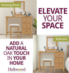 Hallowood Furniture Aston Dressing Table Set, 3 Drawer Table With Mirror And Stool - thumbnail 6
