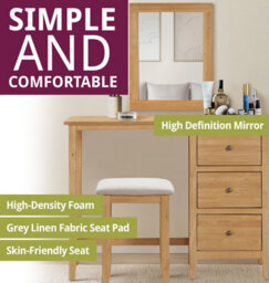 Hallowood Furniture Aston Dressing Table Set, 3 Drawer Table With Mirror And Stool - thumbnail 5