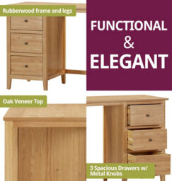 Hallowood Furniture Aston Dressing Table Set, 3 Drawer Table With Mirror And Stool - thumbnail 4