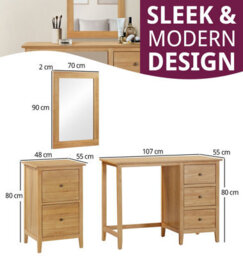 Hallowood Furniture Aston Dressing Table Set, 3 Drawer Table With Mirror And Stool - thumbnail 3