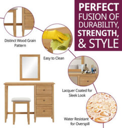 Hallowood Furniture Aston Dressing Table Set, 3 Drawer Table With Mirror And Stool - thumbnail 2