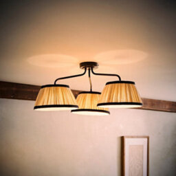 Valuelights Clara Black 3 Arm Ceiling Light With Pleated Shades And Bulbs - thumbnail 1