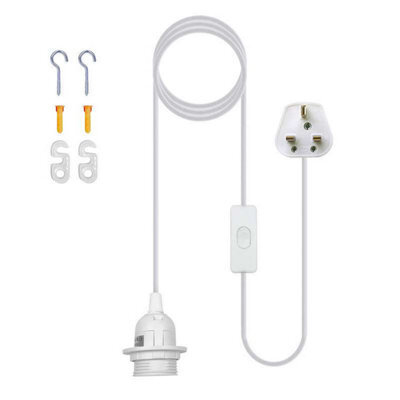 E27 Plug In Hanging Ceiling Pendant Light Fixture White Lamp Bulb Socket Cord - image 1