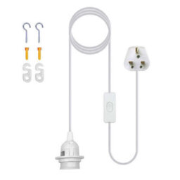 E27 Plug In Hanging Ceiling Pendant Light Fixture White Lamp Bulb Socket Cord - thumbnail 1